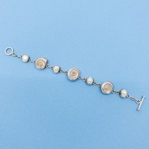 Silver Pearlized Shell & Pearl Link Bracelet